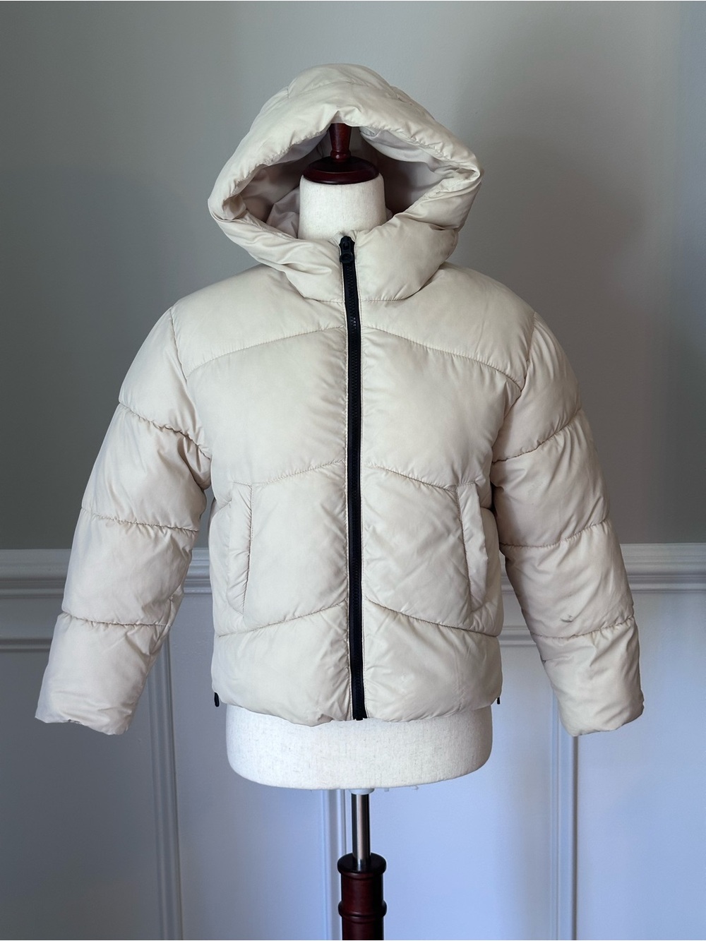 Zara Cream Hooded Puffer Coat size 11-12